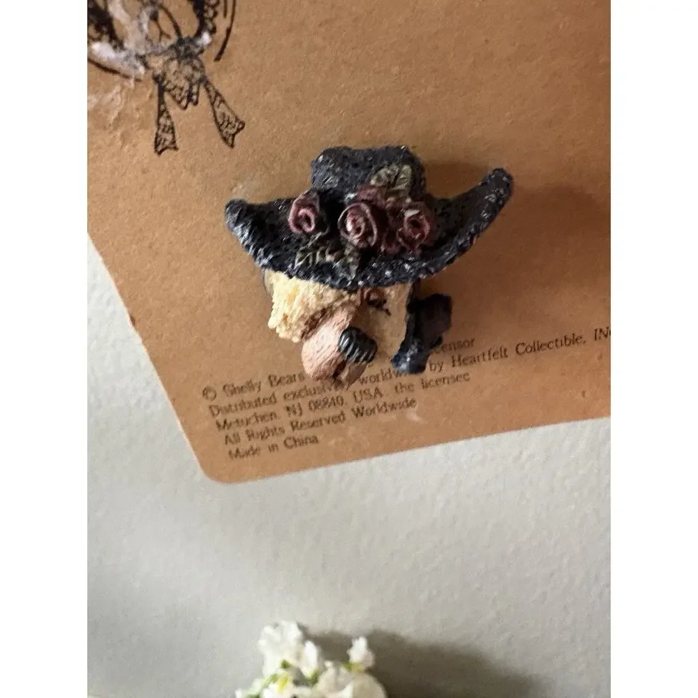 Vintage Shelly Bears Teddy Bear Brooch Pin 1997 Hat Roses NOS Light Bear Scarf